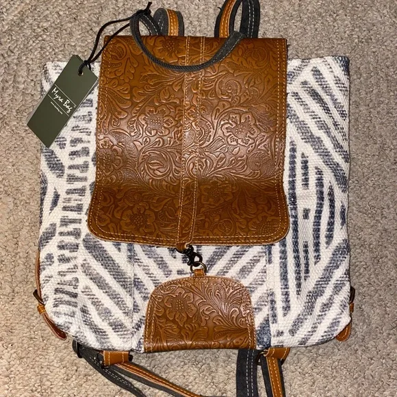 NWT Myra Bag Tan and Cream leather Backpack Amazon.com: Myra Bag Amber Aztec Purse for Women - Upcycled  main image 3